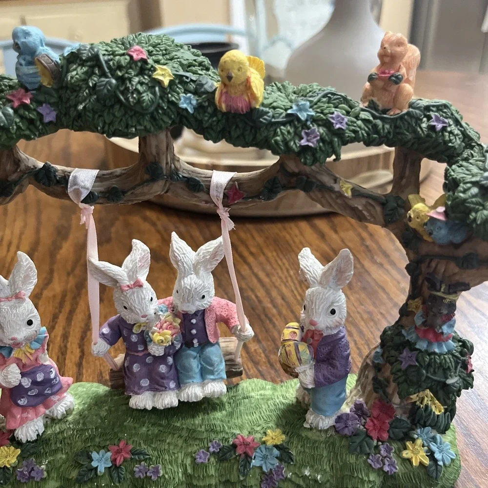 Vintage Easter Swinging Bunnys By Artist/Designer Sculped and Designed By Jaimy